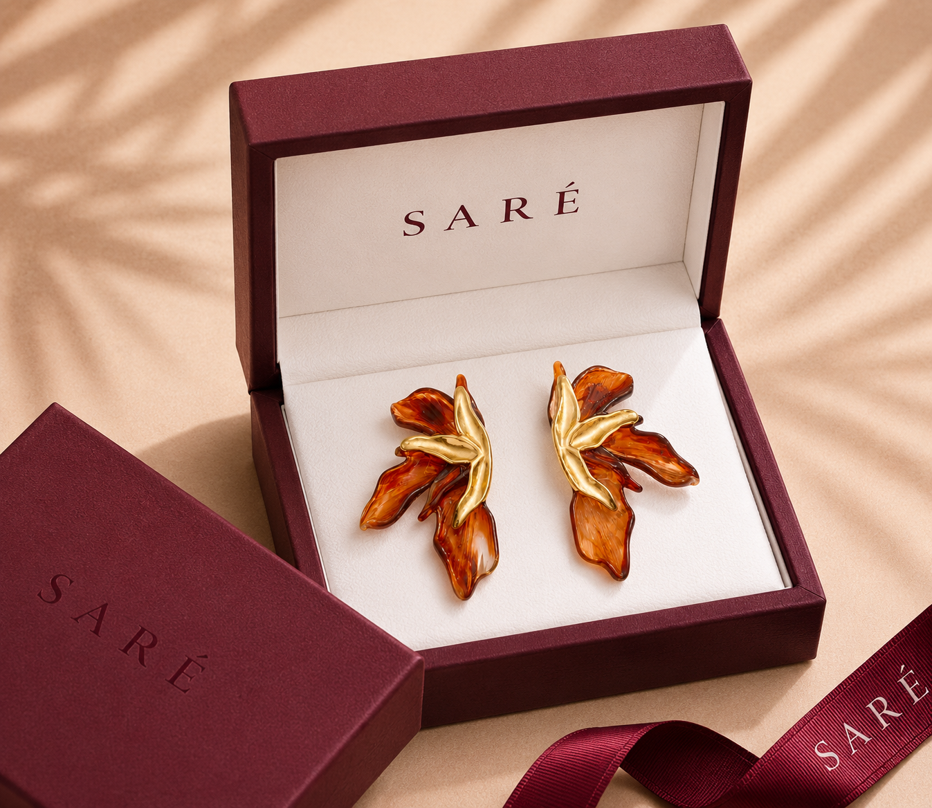 Amber Floral Vintage Gold Earrings