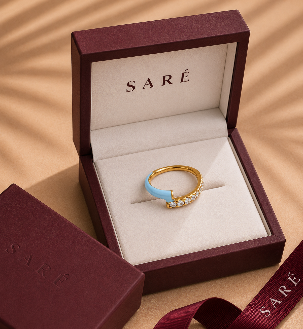 Blue Enamel & Cubic Zirconia Gold Ring